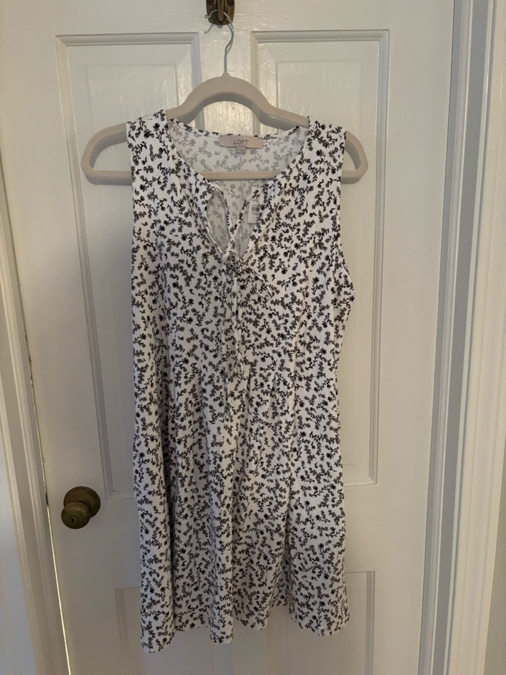 LOFT White Sleeveless Mini Dress with Black Floral Print